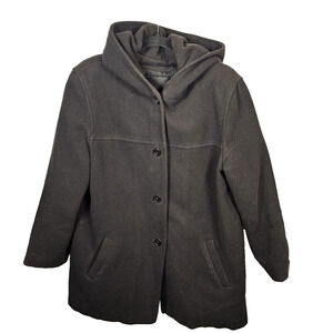 Vintage Made in USA 100% Wool Black Hooded Pea Coat J. Percy Women's Large